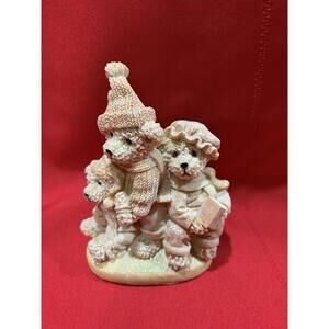 Mama Papa Bear Figurine With Cub - Christmas Carolers